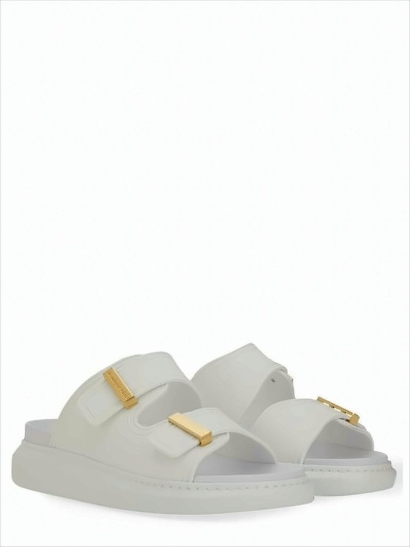 Minimalist Rubber Slip-On Mules with Gold-Tone Buckles