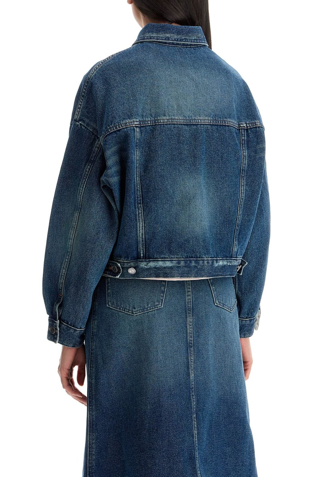 Cropped Denim Jacket with Traditional Collar