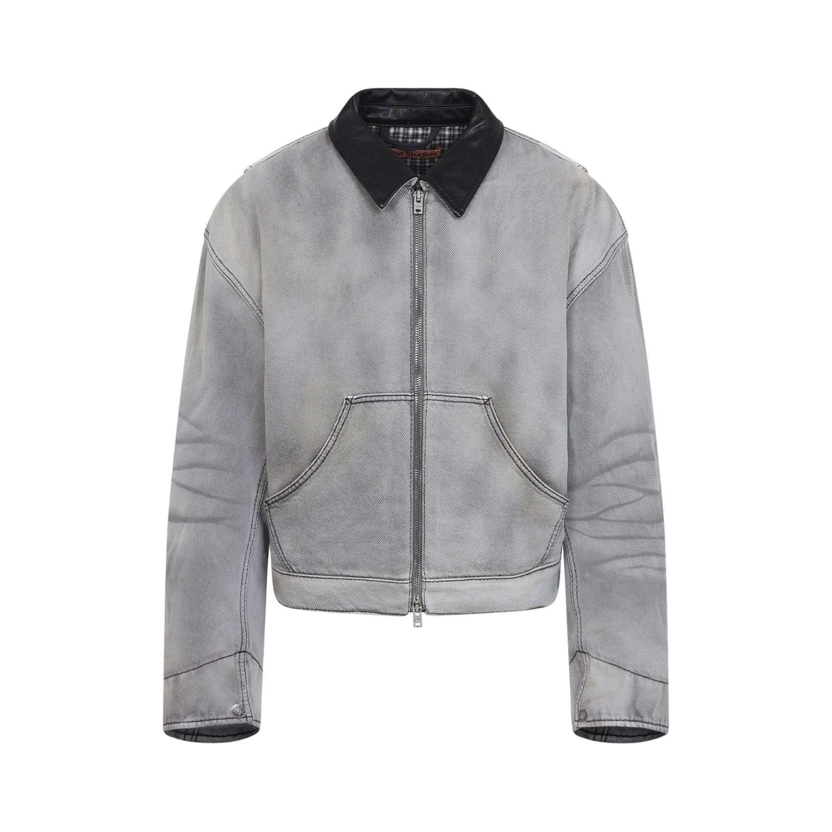 Washed Grey Cotton Jacket With Contrasting Black Collar