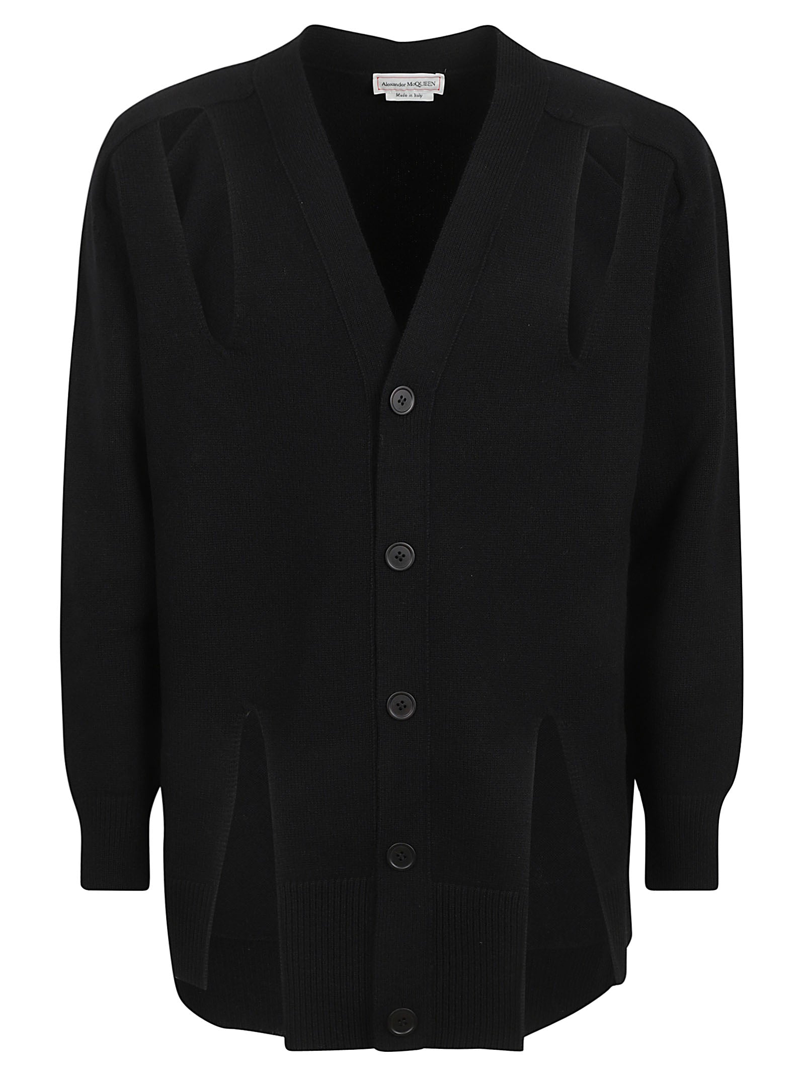Ribbed Neckline Black Wool Sweater