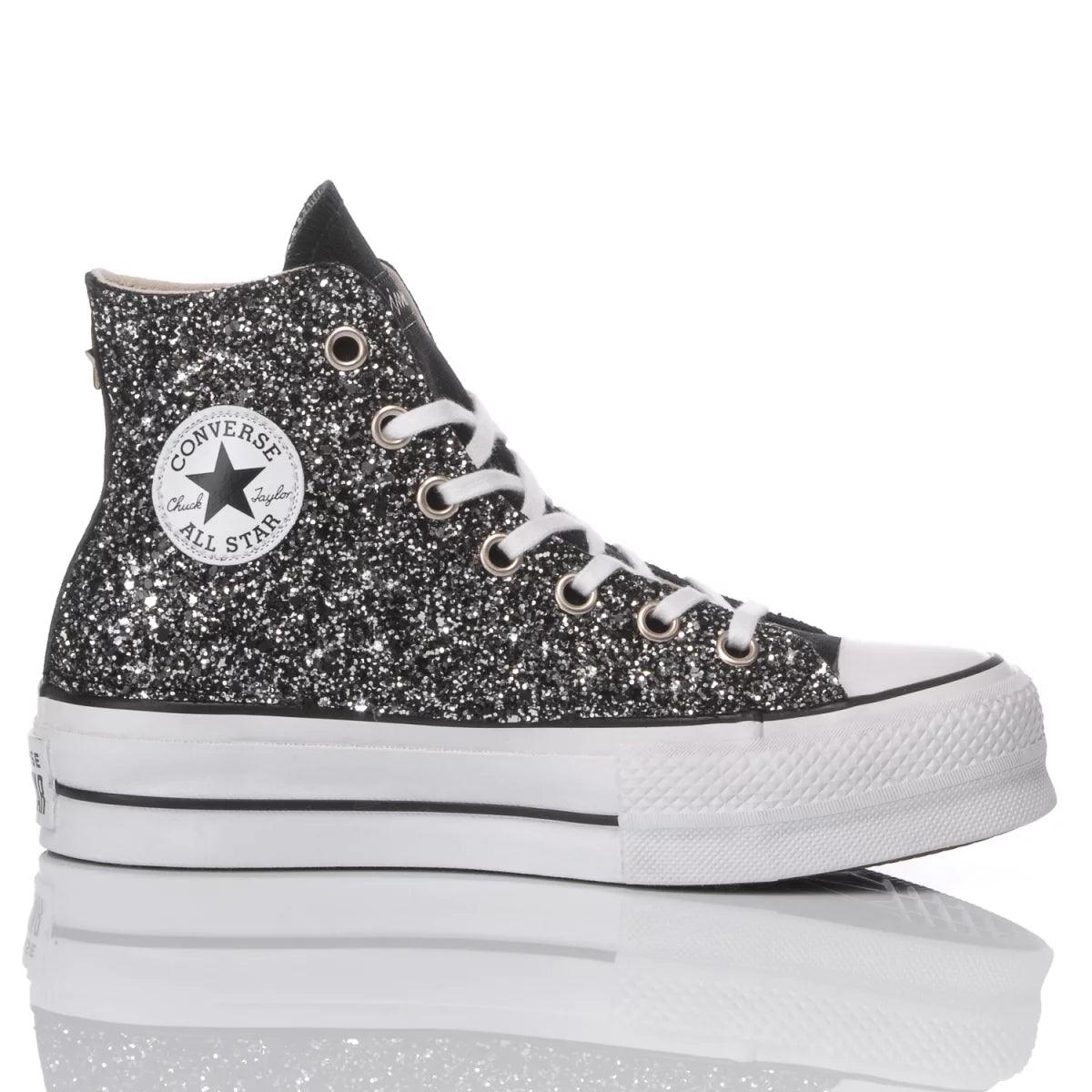 High-Top Platform Glitter Sneakers with Unique Craftsmanship