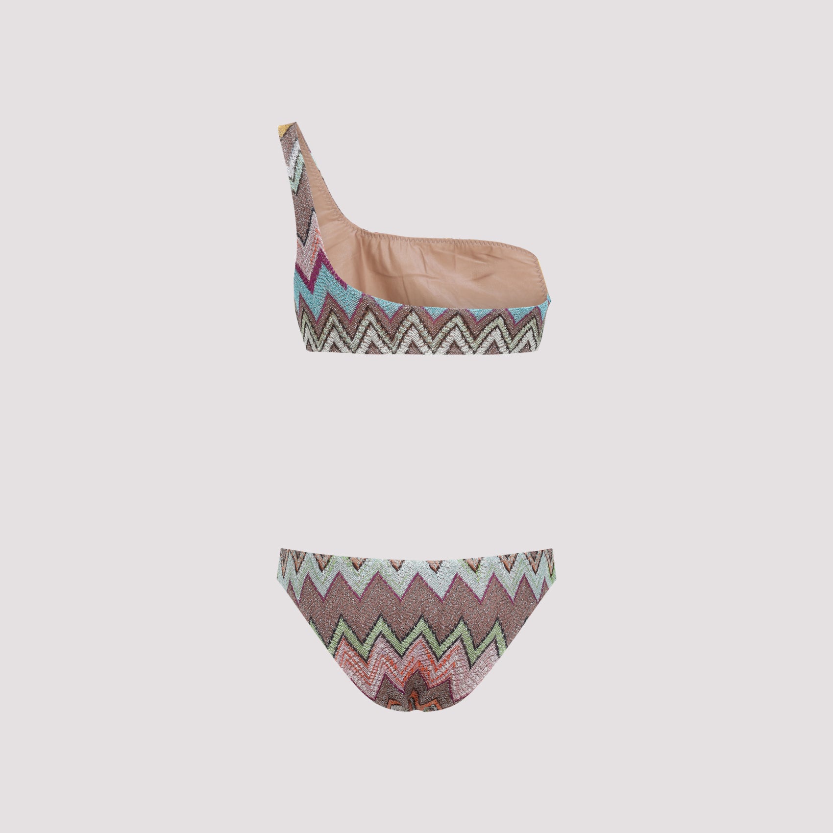 Multicolor Zigzag Bikini with One-Shoulder Top