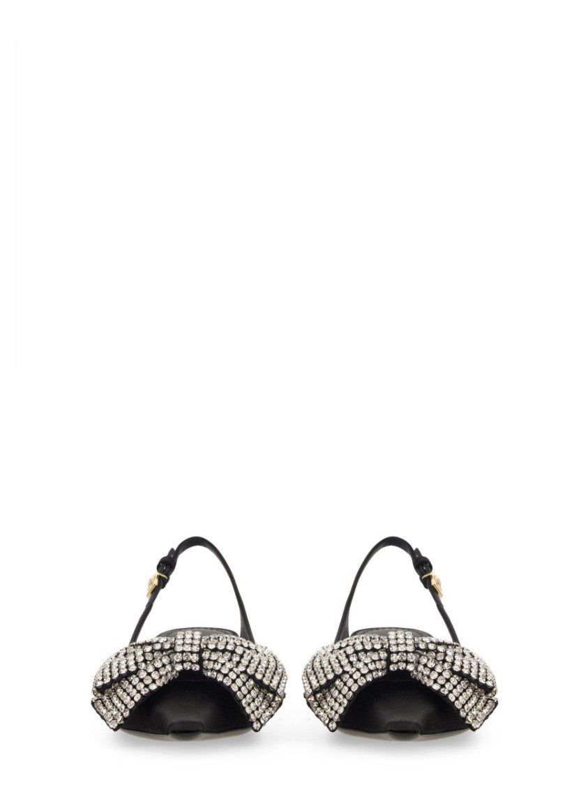 Satin Sling-Back With Rhinestone Embroidery