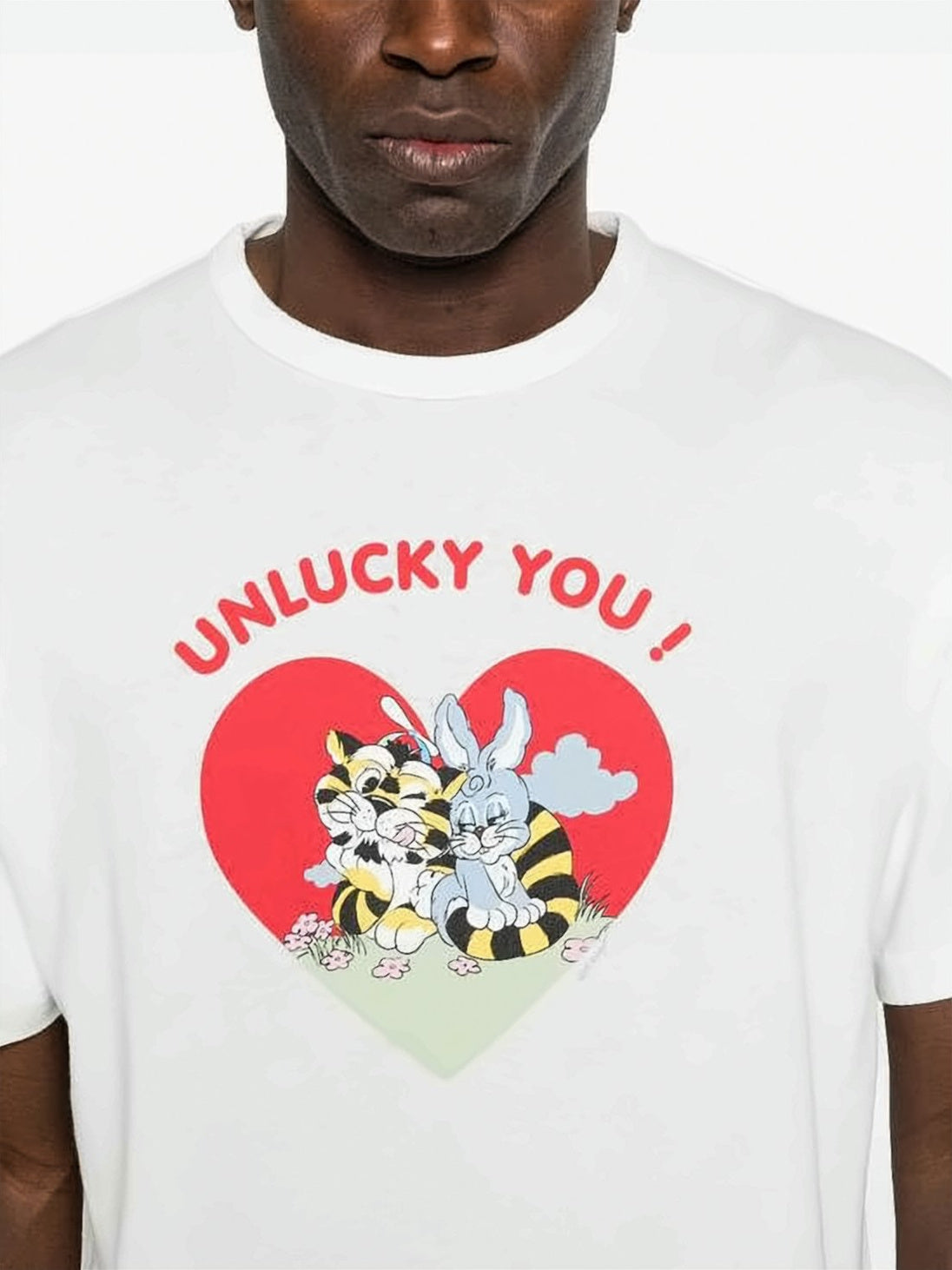White Cotton T-Shirt with Heart Graphic