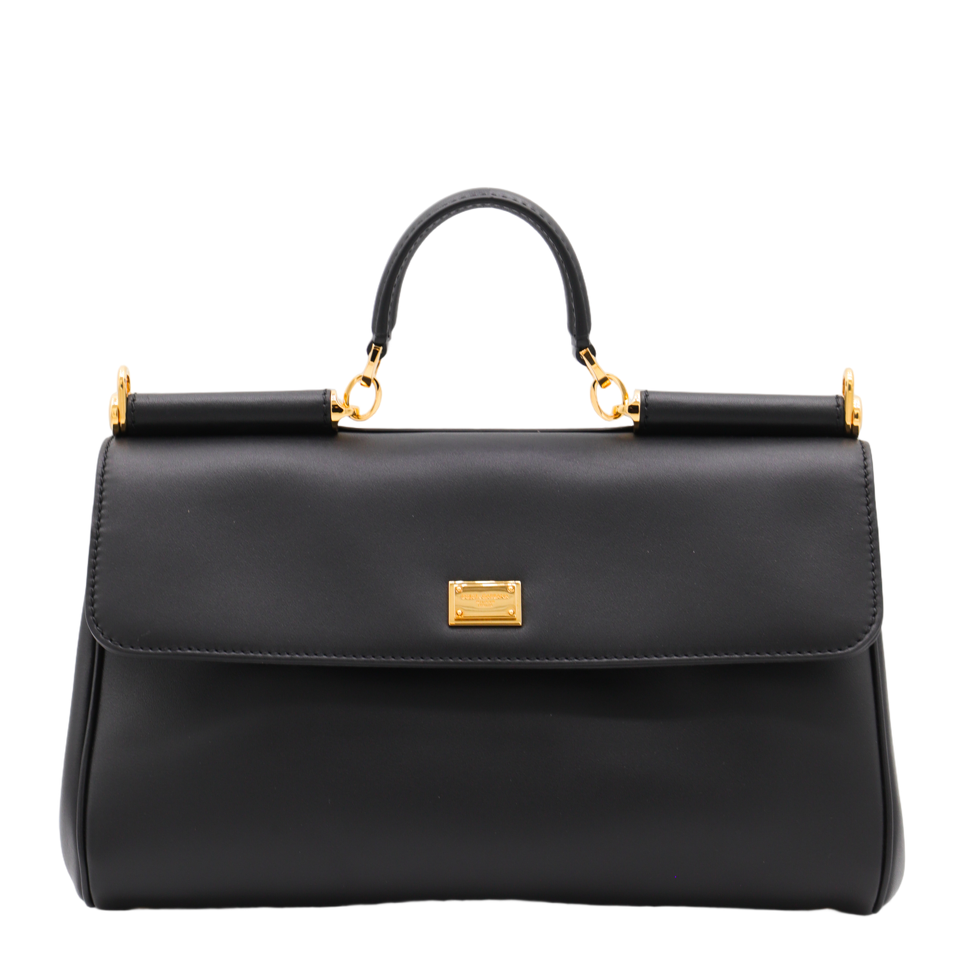 Structured Black Handbag with Gold-tone Accents