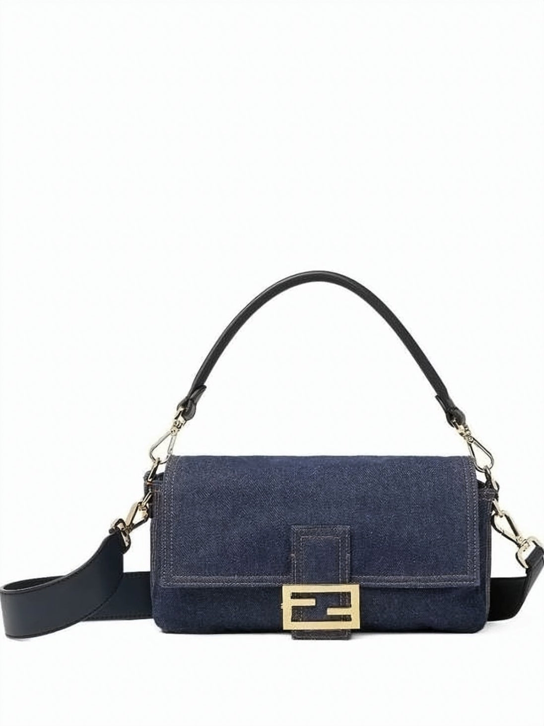 Calf Leather-Accented Fendi Shoulder Bag with Gold-Tone Closure