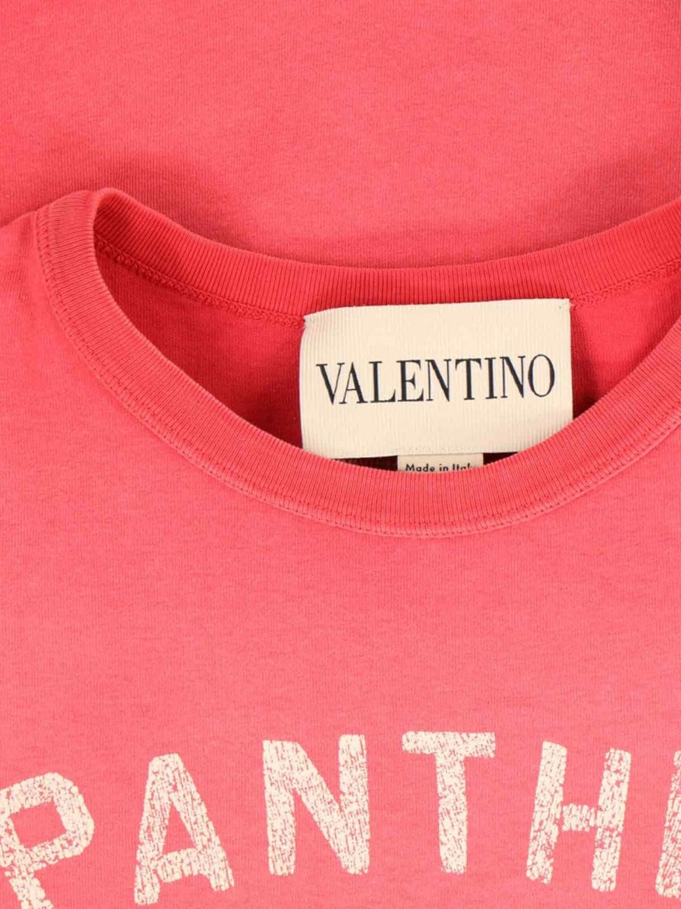 Distressed Print Pink Cotton T-Shirt