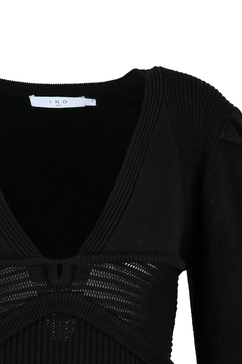 Ribbed V-neck Sweater - Black