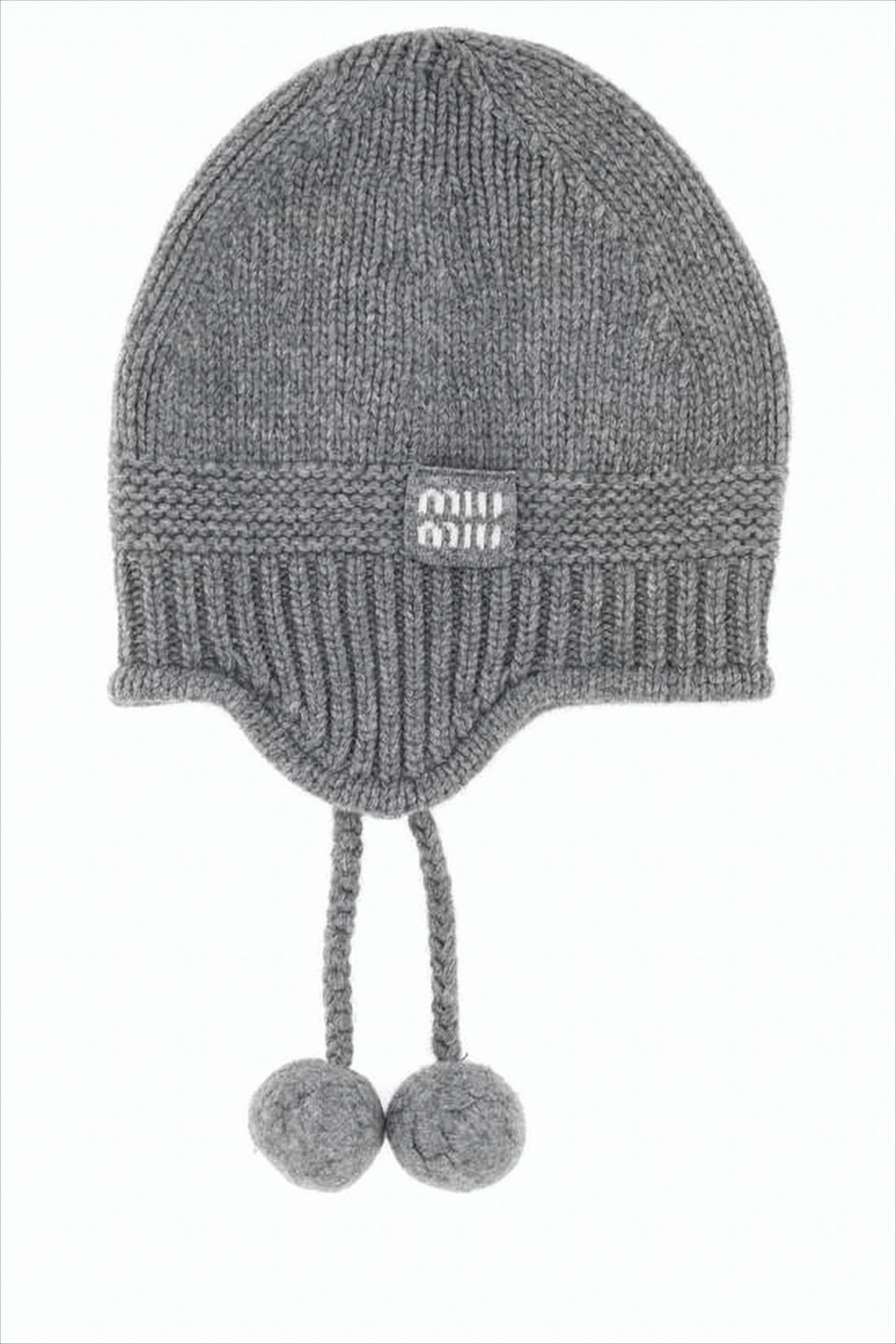 Knitted Grey Hat with Braided Ties