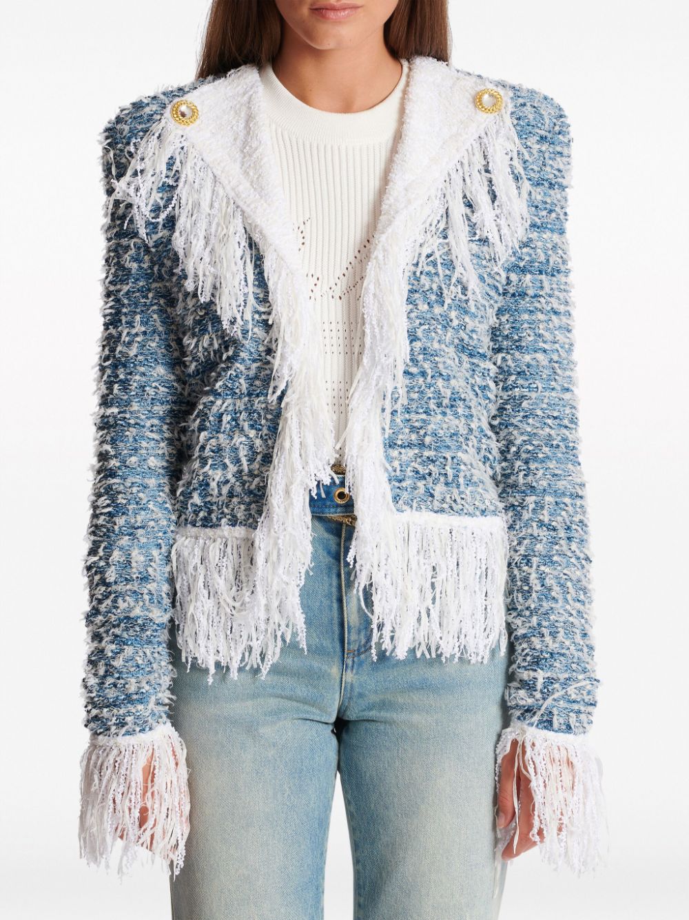 Cropped Tweed and Denim Jacket