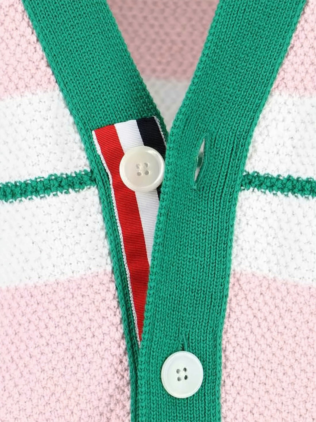 Thom Browne Deep V-Neck Cardigan With Horizontal Stripe Detail