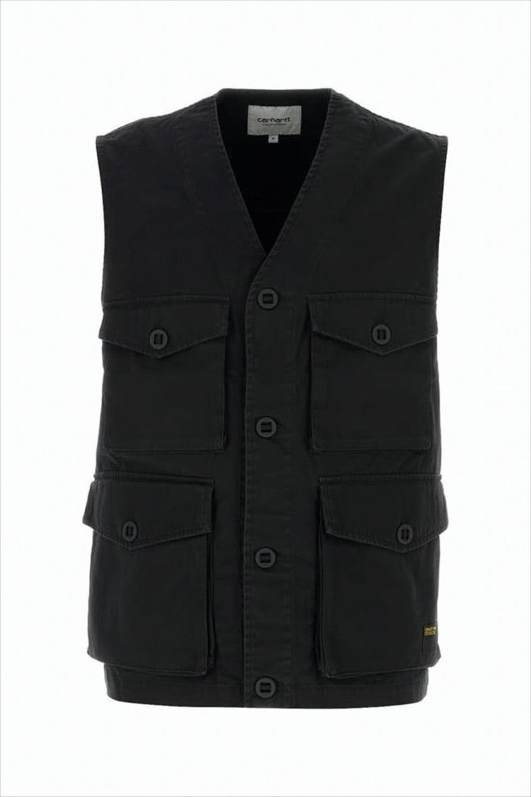 Utilitarian Black Cotton Vest