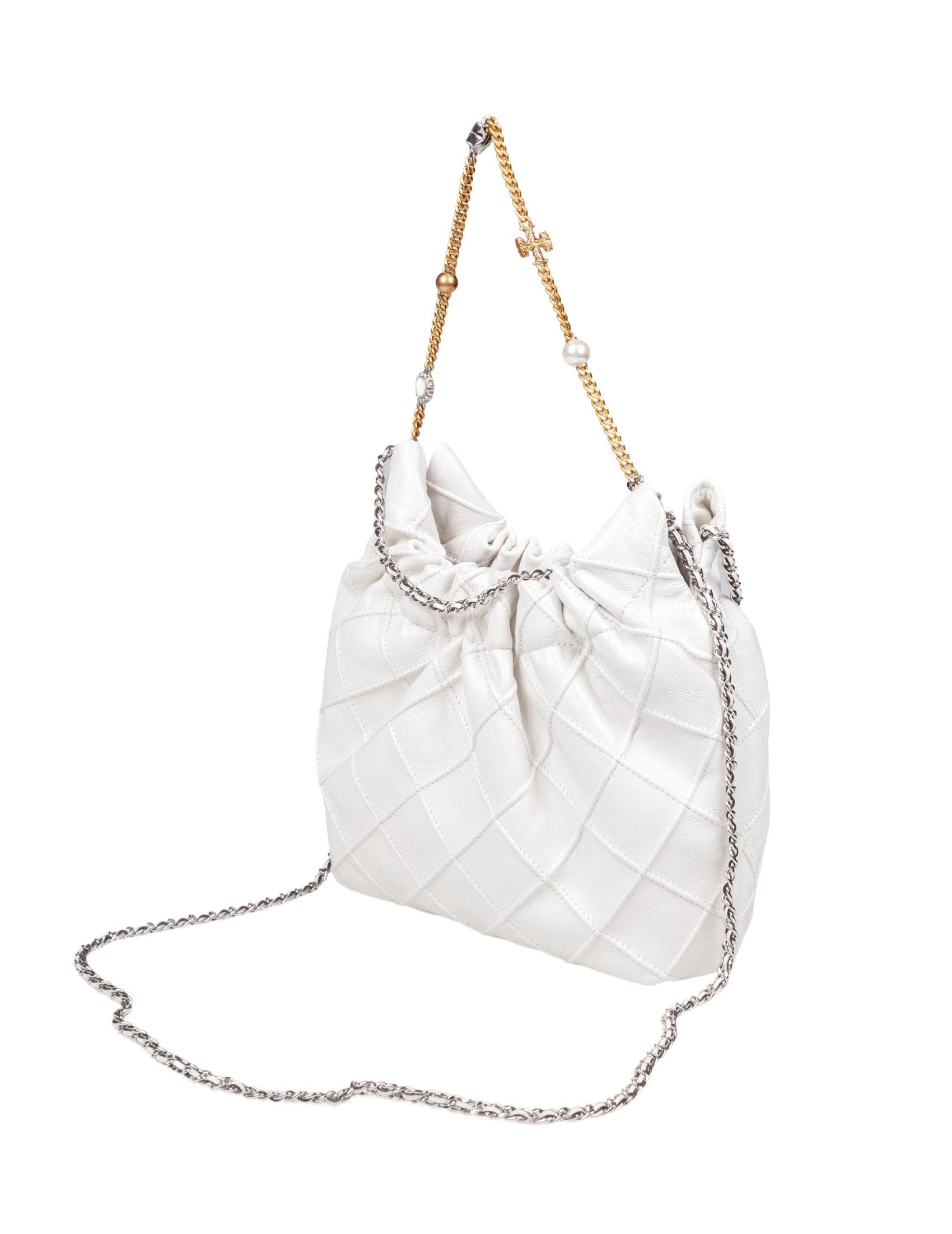 Mini Fleming Nappa Hobo Bag, White