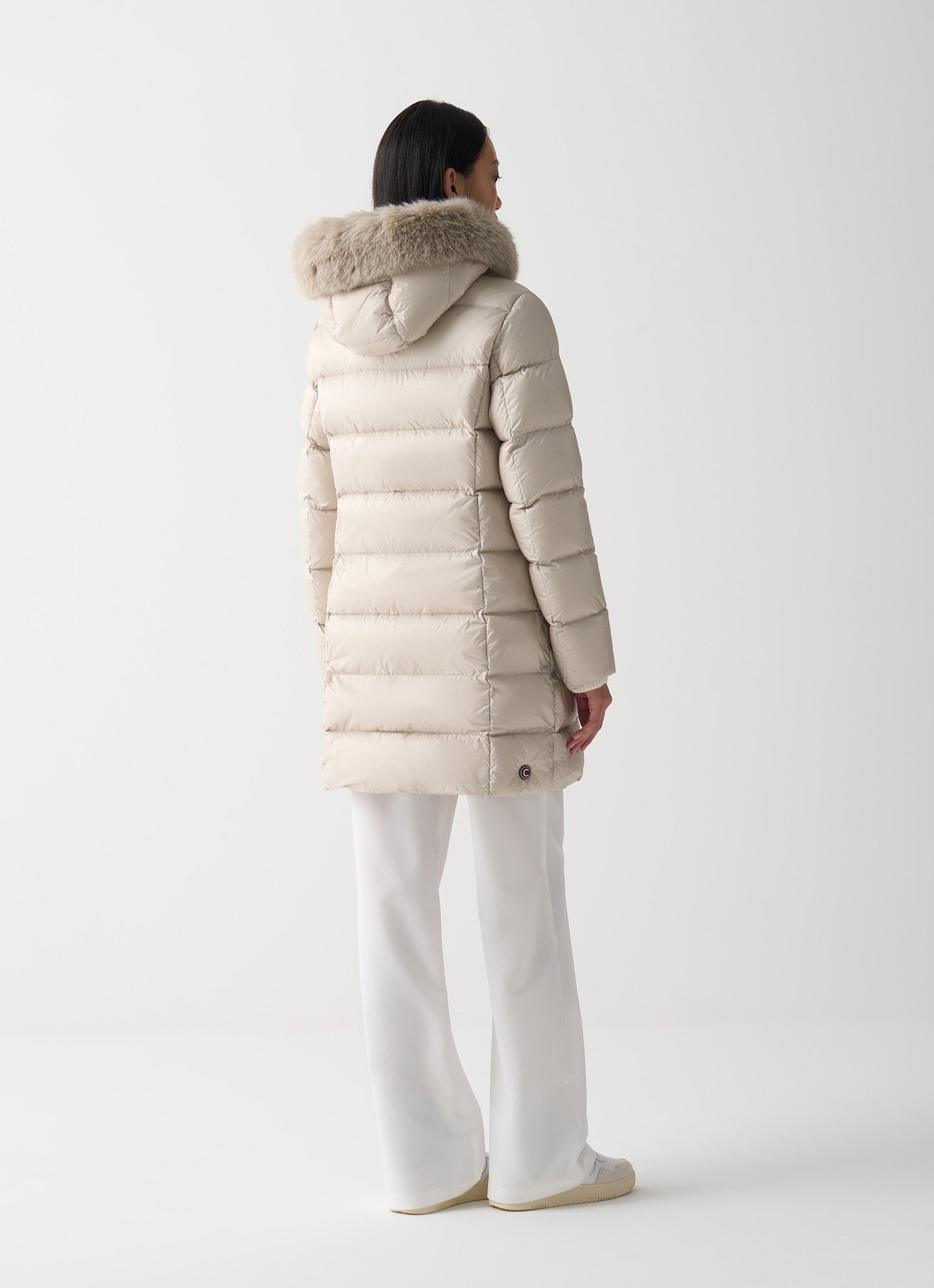 Long Puffer Coat With Synthetic Fur Trim