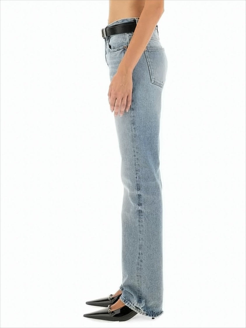 Light Blue Denim Trousers with Raw Hem