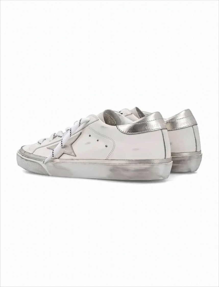 Distressed White Leather Sneakers