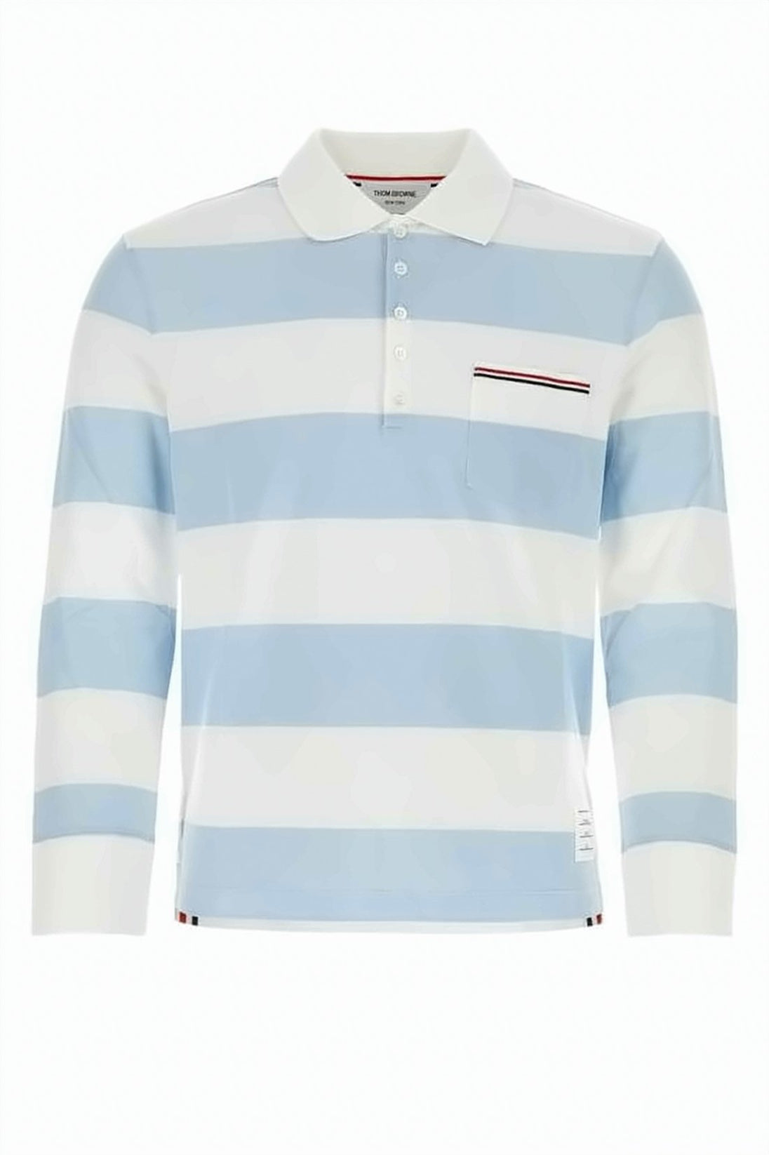 Light Blue And White Striped Polo Shirt With Classic Collar