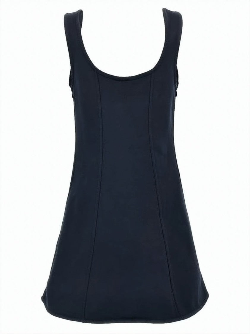 Structured Black Mini Dress With Flared Hem And Decorative Pockets