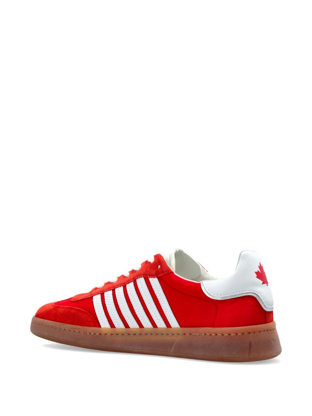 Red Leather Sneakers With Striped Detailing