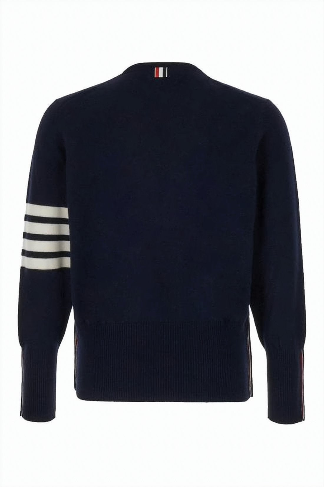 Navy Blue Cashmere Sweater with Classic Crew Neckline and Button Detailing