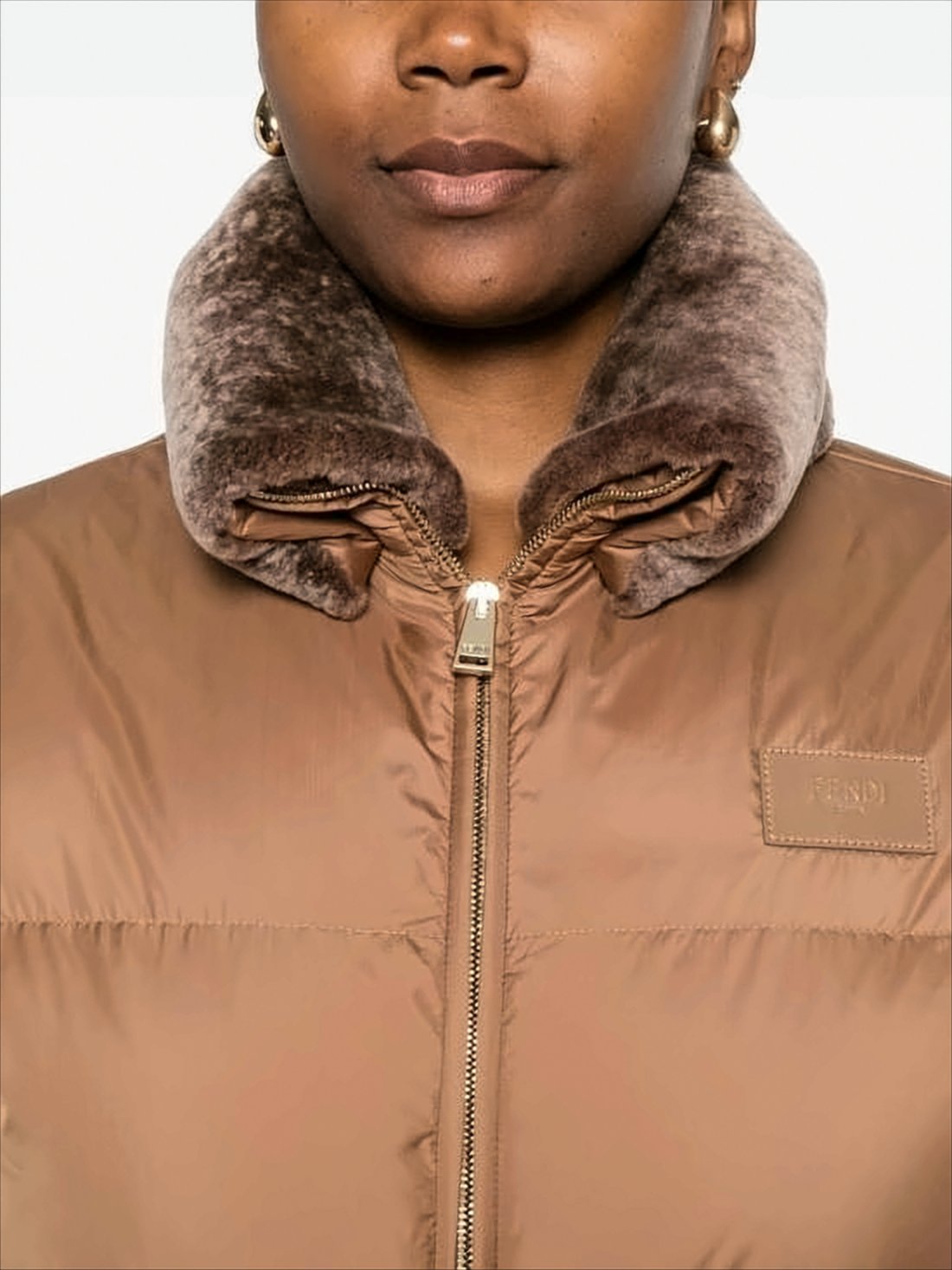 Cropped Brown Puffer Jacket with High Collar