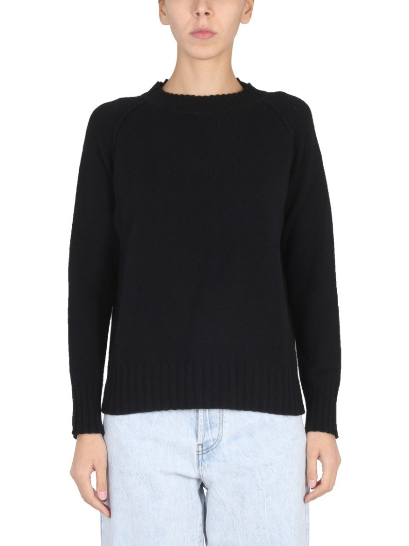 Cross-Neck Black Wool Jersey Sweater