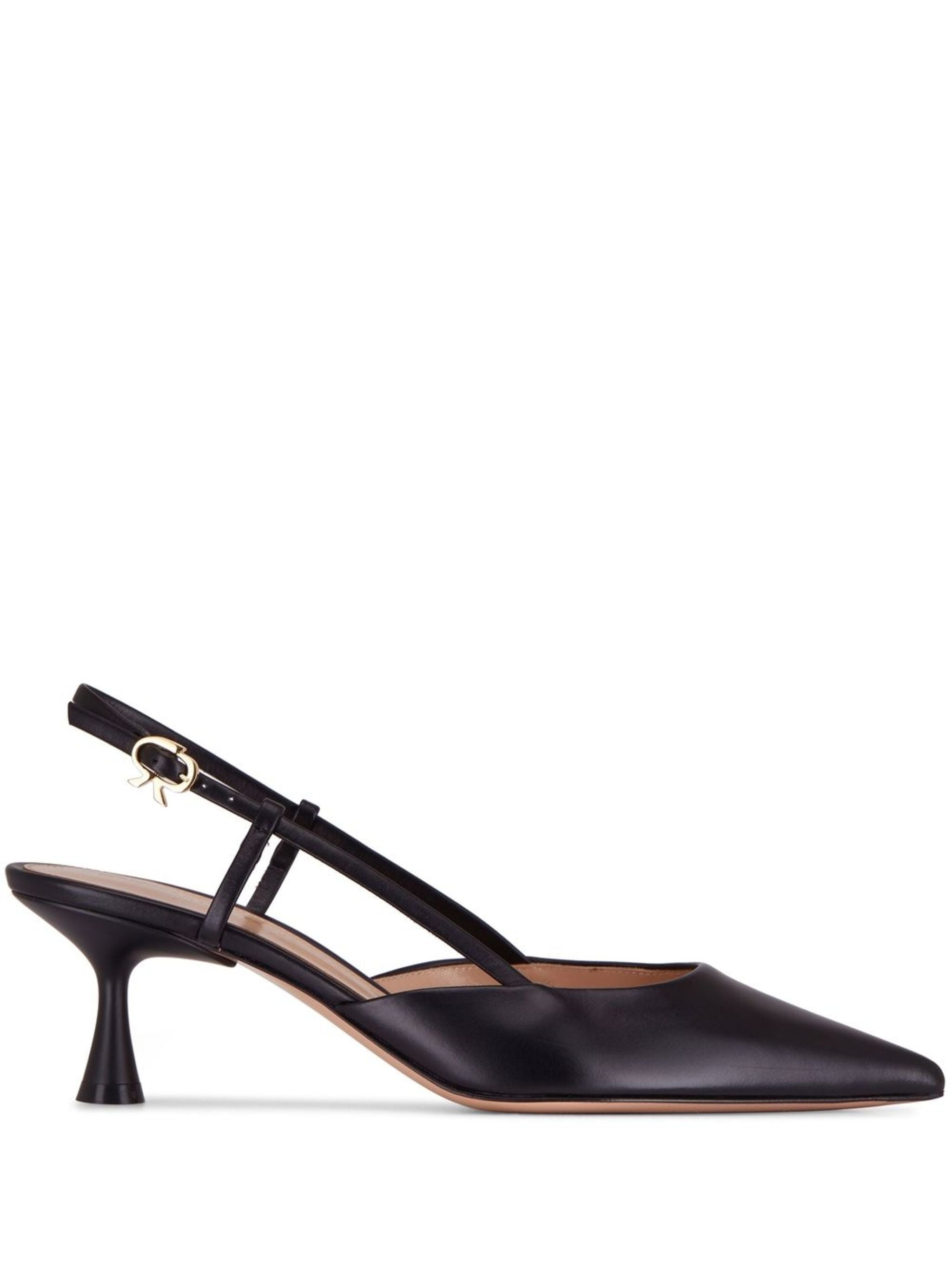 Black Pointed Toe Vitello Leather Slingbacks
