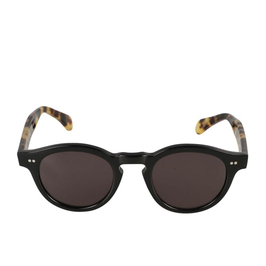 Tony Glossy Black Round Frame Sunglasses with Tortoiseshell Arms