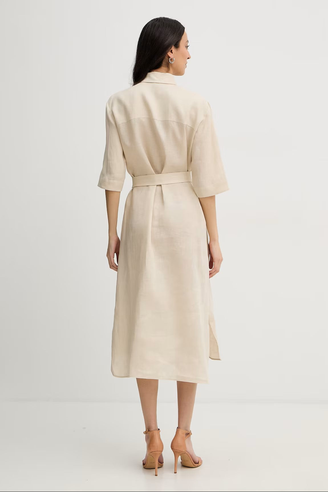 Midi-Length Shirt Dress with Classic Collar