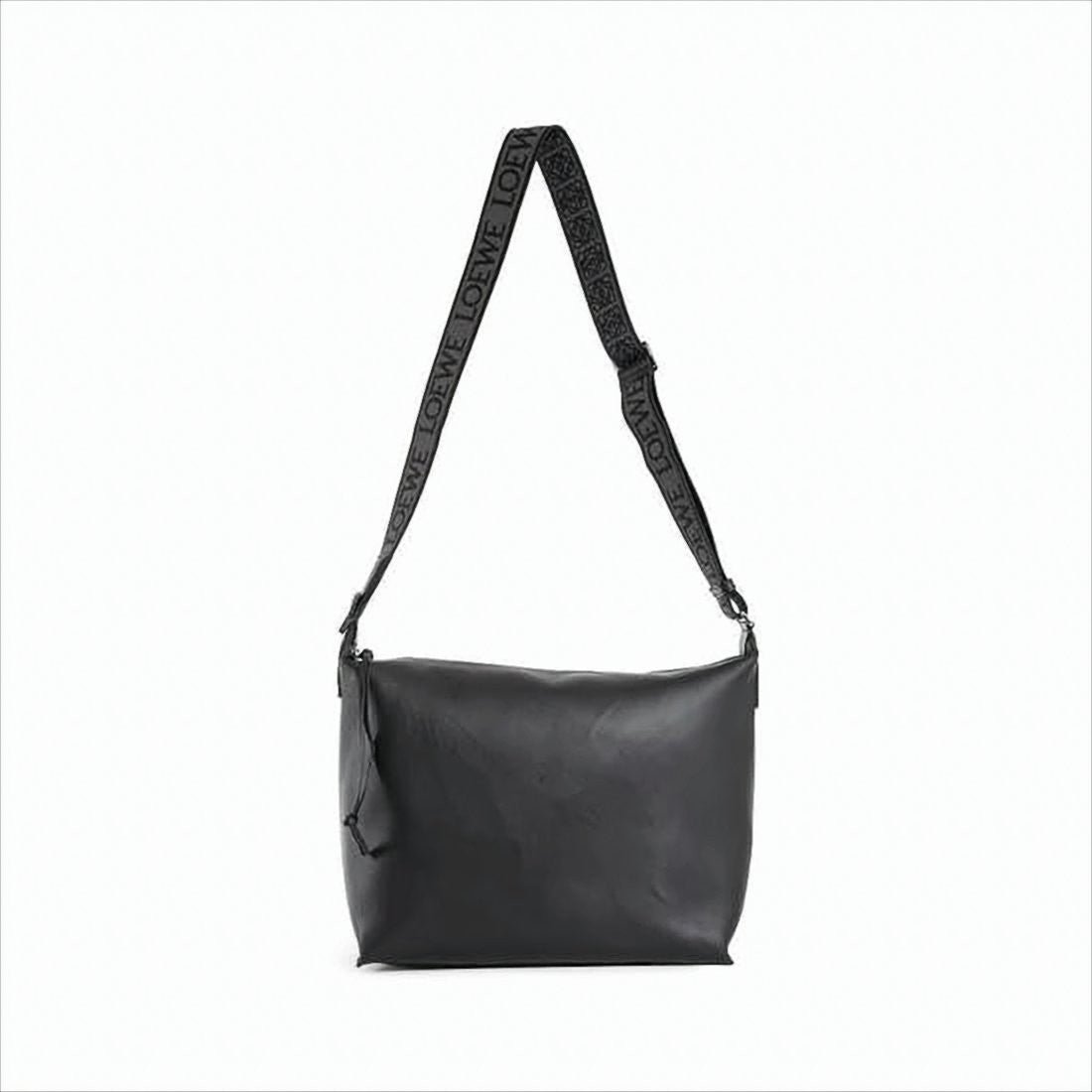 Rectangular Black Cowhide Leather Shoulder Bag