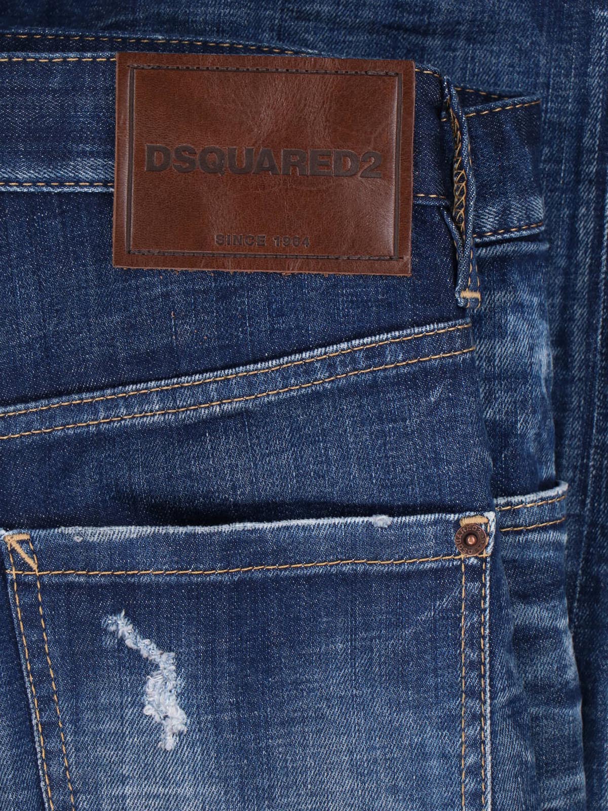 Blue Medium-Rise Slim-Fit Distressed Jeans