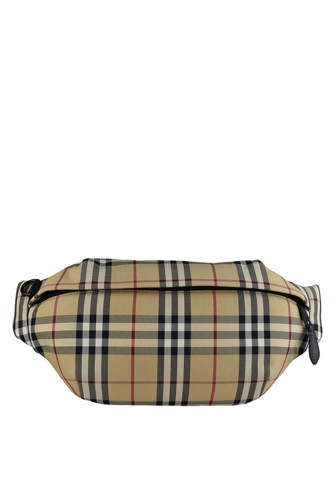 Beige Checked Nylon Belt Bag