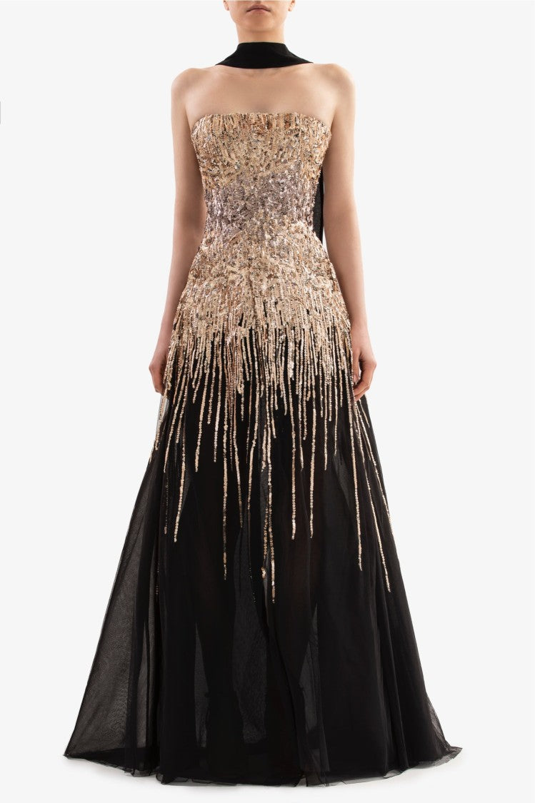 Embroidered Strapless Dress