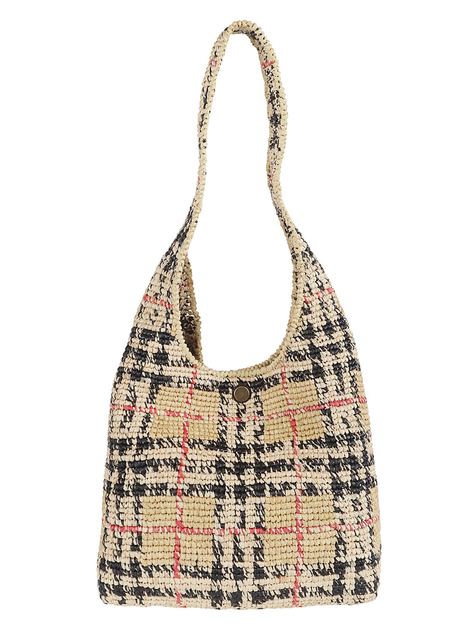 Woven Raffia Bag with Checkered Pattern