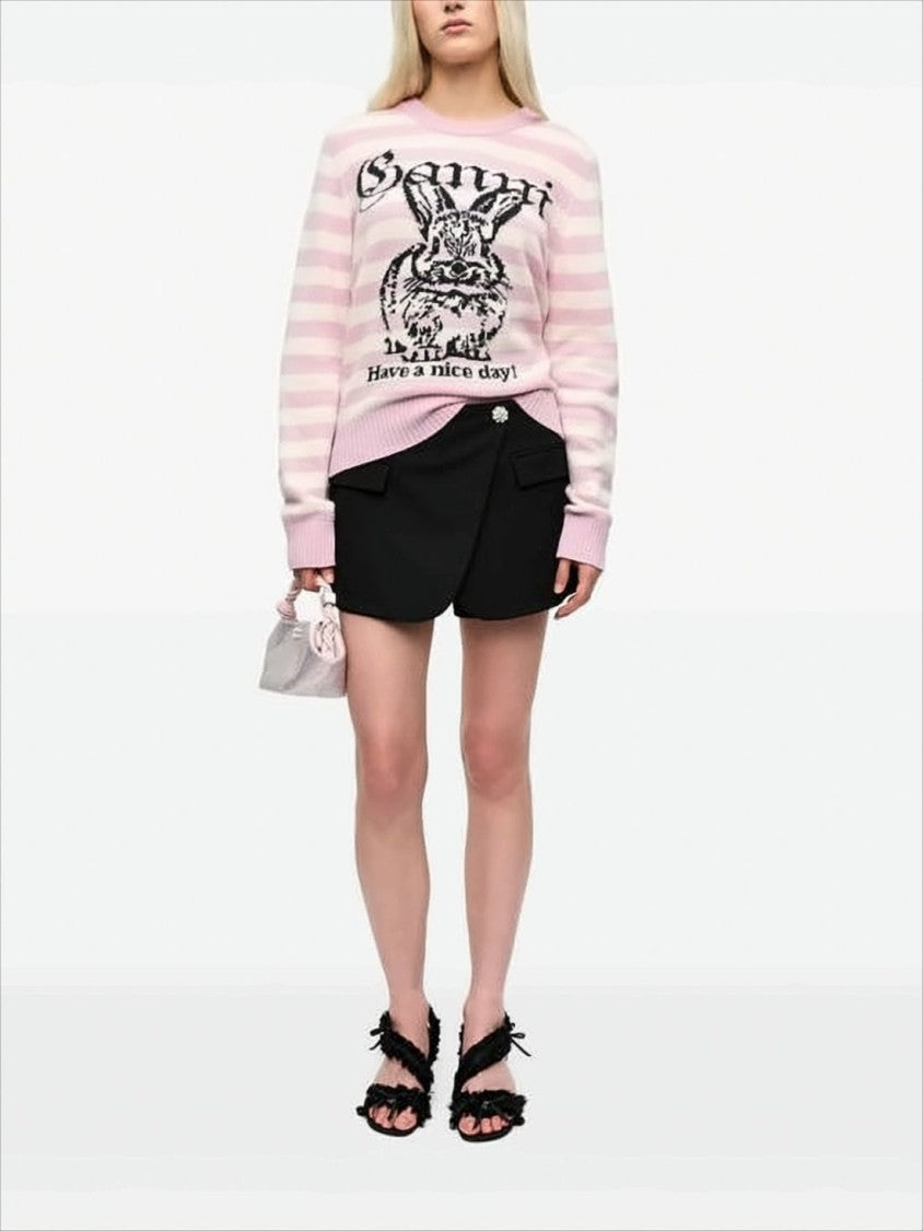 Playful Pastel Knit Sweater With Bunny Graphic