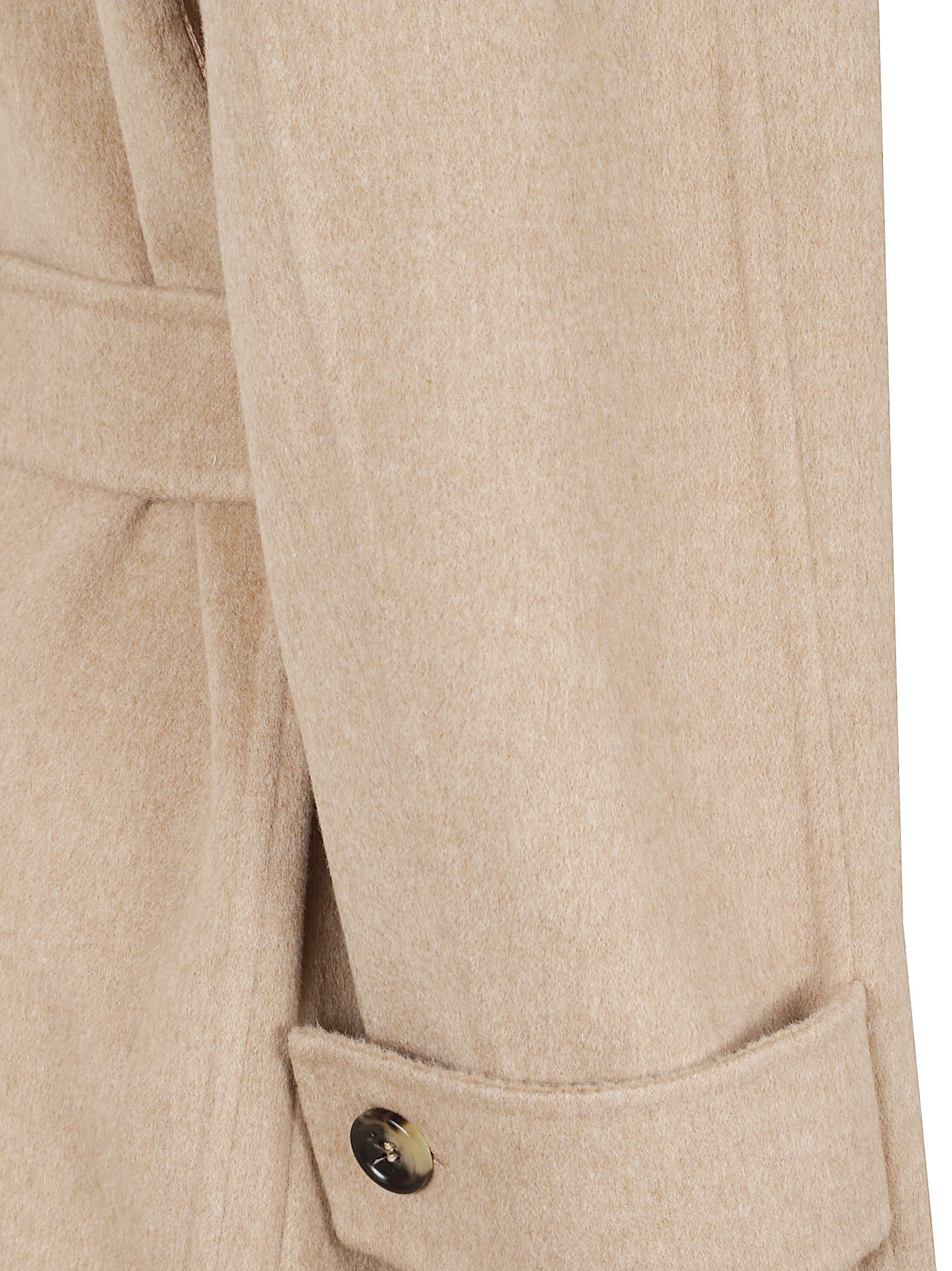 Camel-Finish Long Coat With Wide Lapel