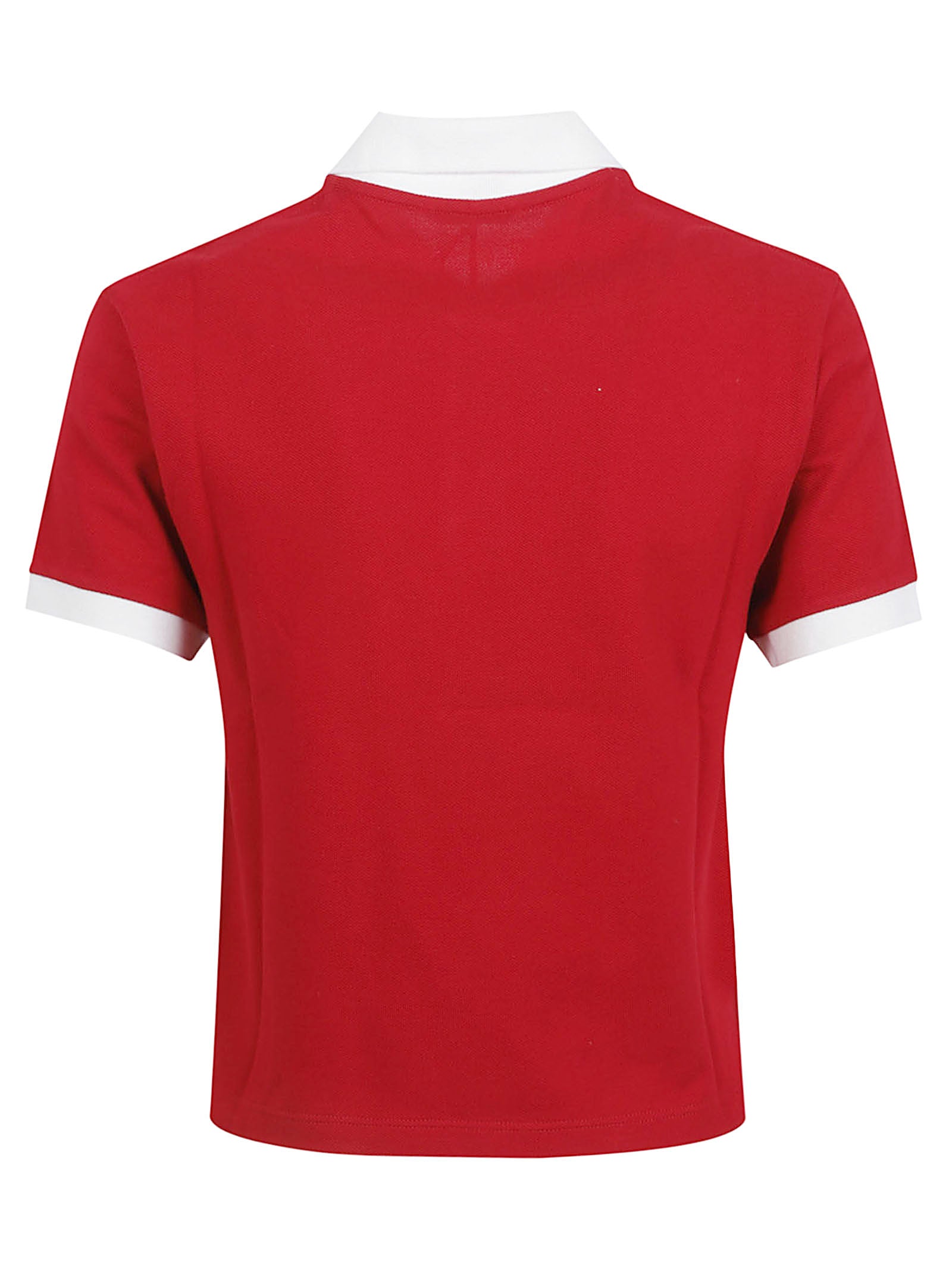 Cropped Polo Shirt with Contrast Collar and Logo Detail