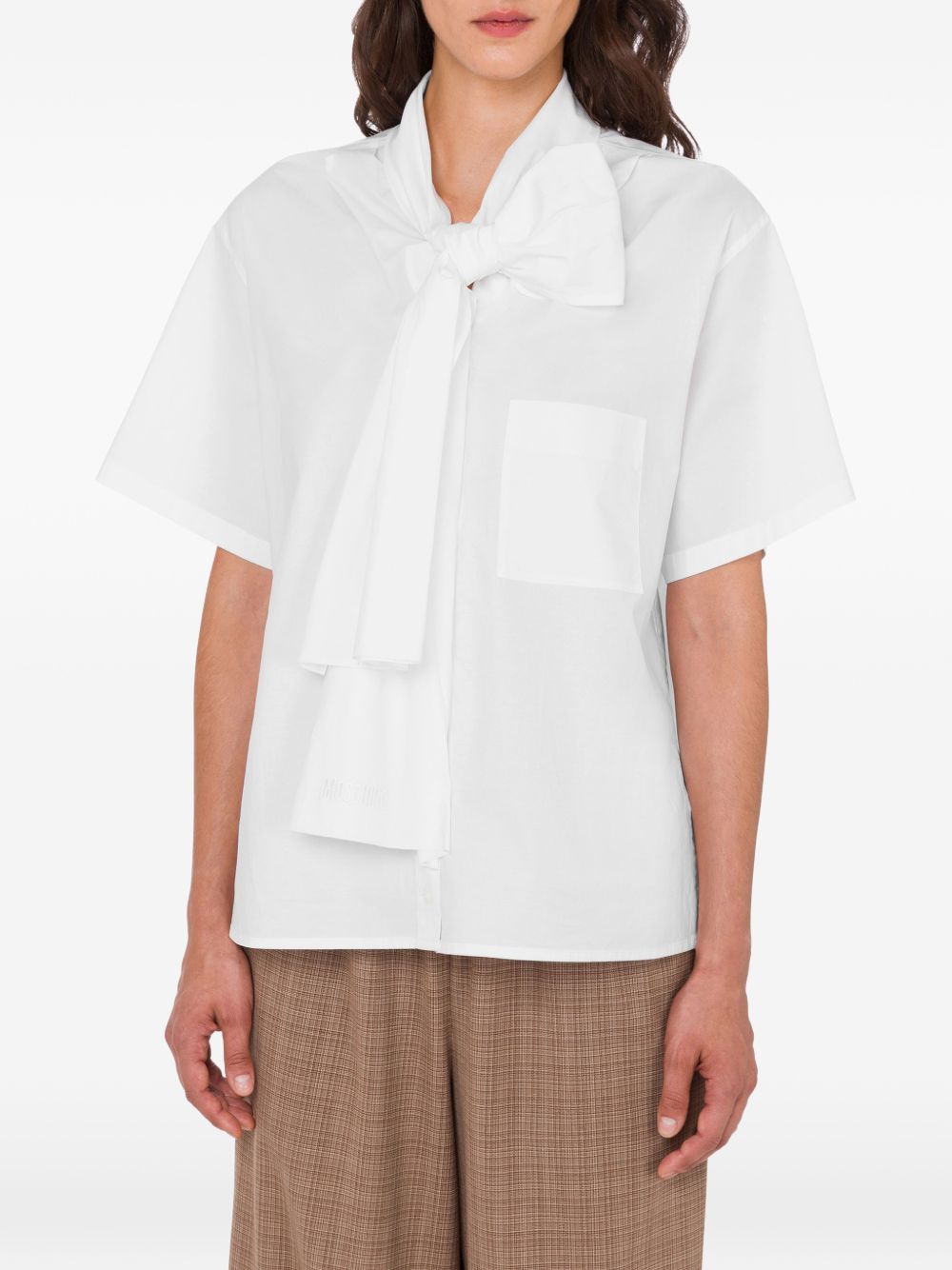 Bow-Detail White Shirt With Button-Down Front