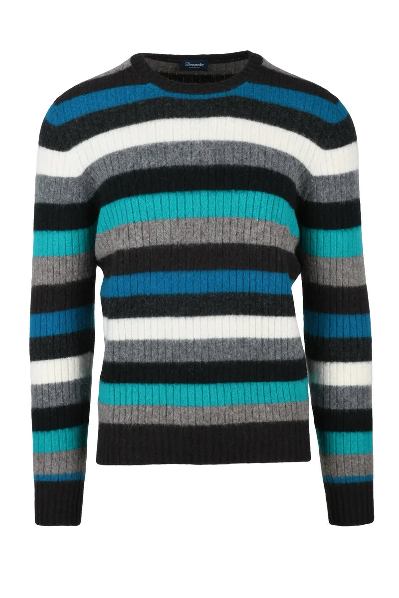 Lambskin Crew Neck Pullover - Brown/Light Blue