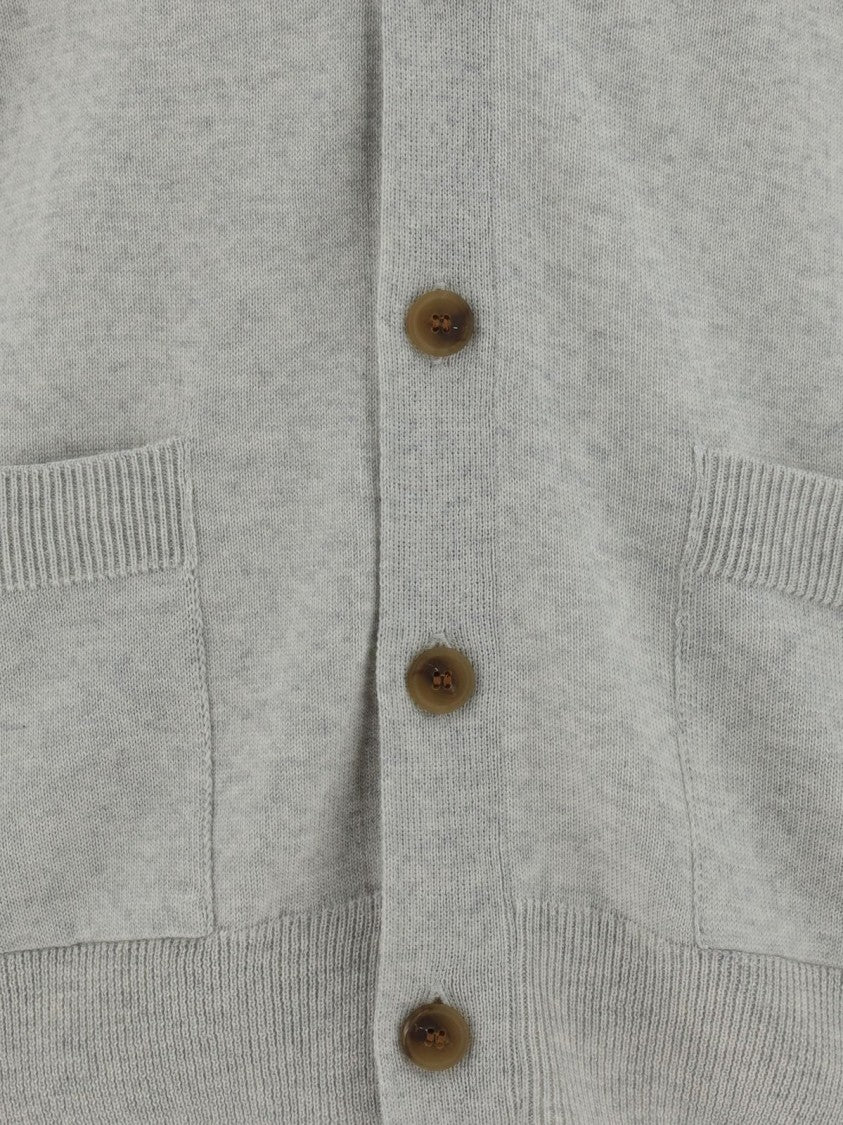 Lightweight Grey Wool Cardigan With Button-Down Front And Embroidered Logo