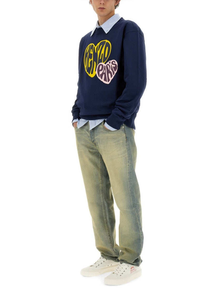 Blue Sweatshirt With Graphic Heart Logo