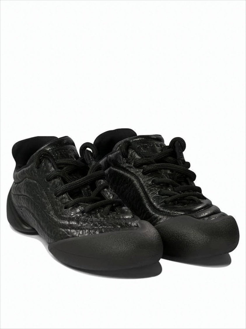 Textured Lambskin Leather Sneakers with Rounded Toe