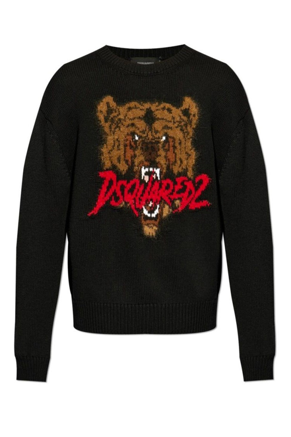 Black Knitwear With Bear Graphic And Relaxed Fit