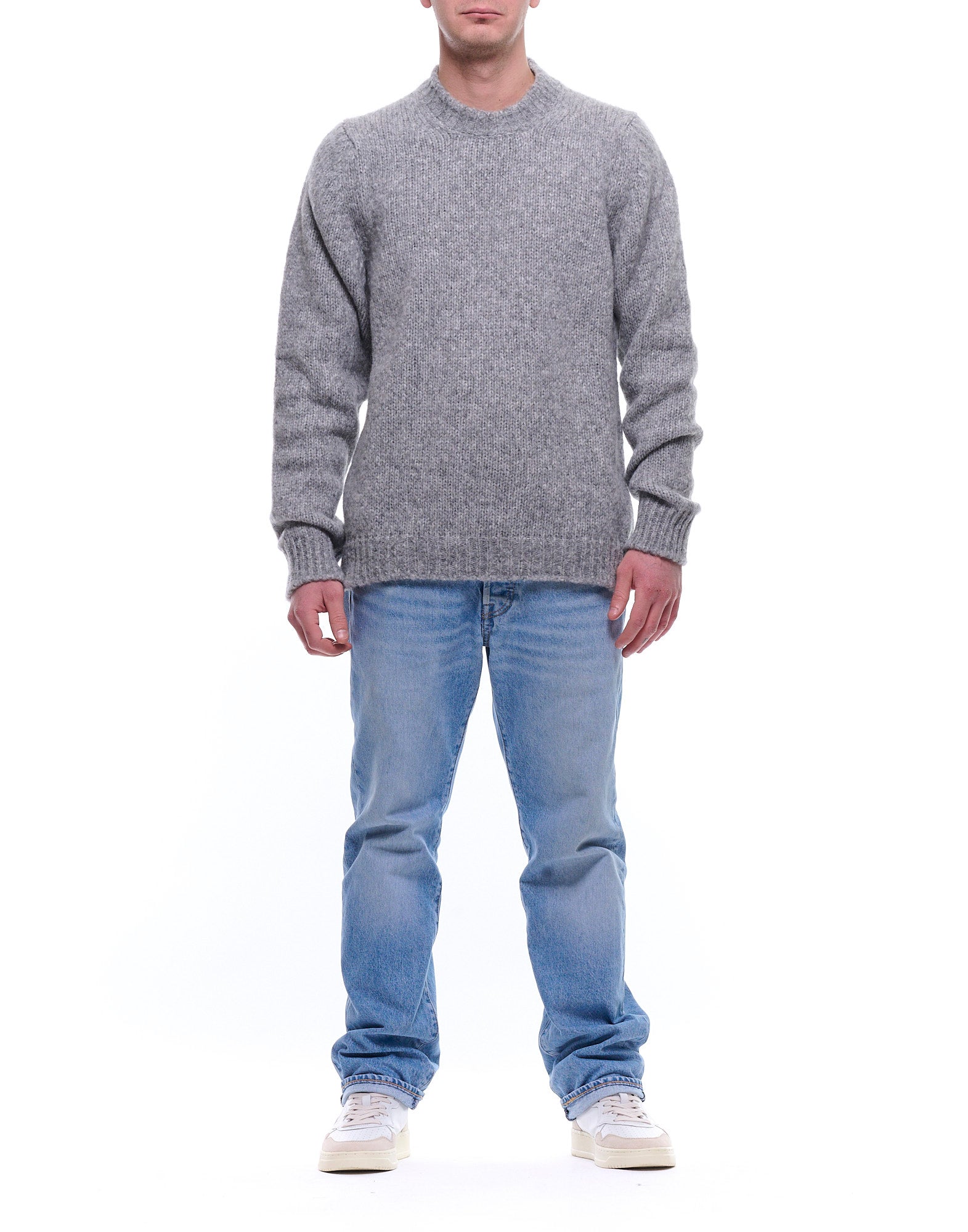Men’S Grey Wool-Blend Crewneck Sweater