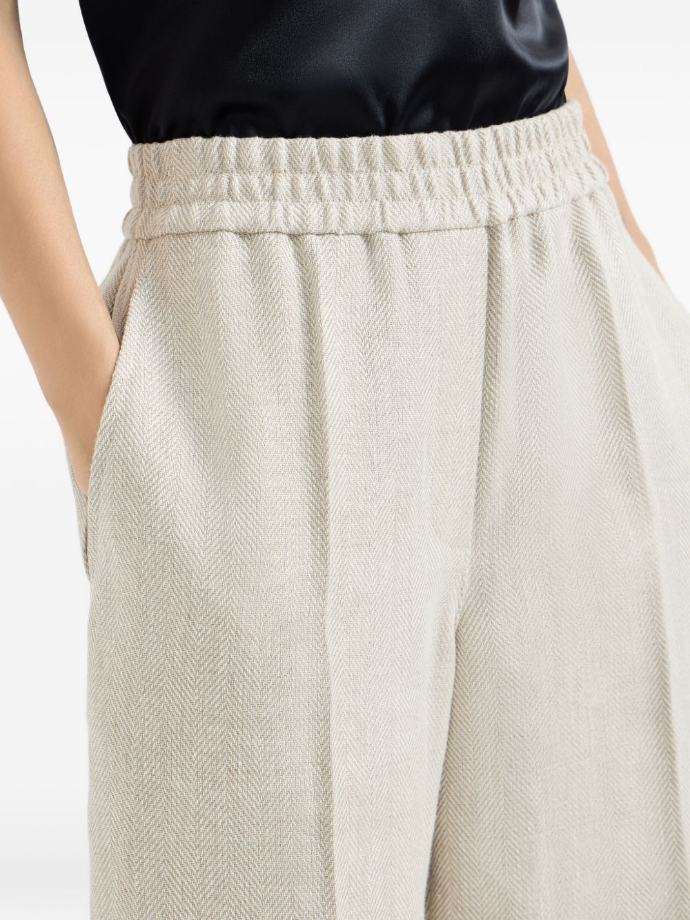 Wide-Leg Trousers with Herringbone Texture