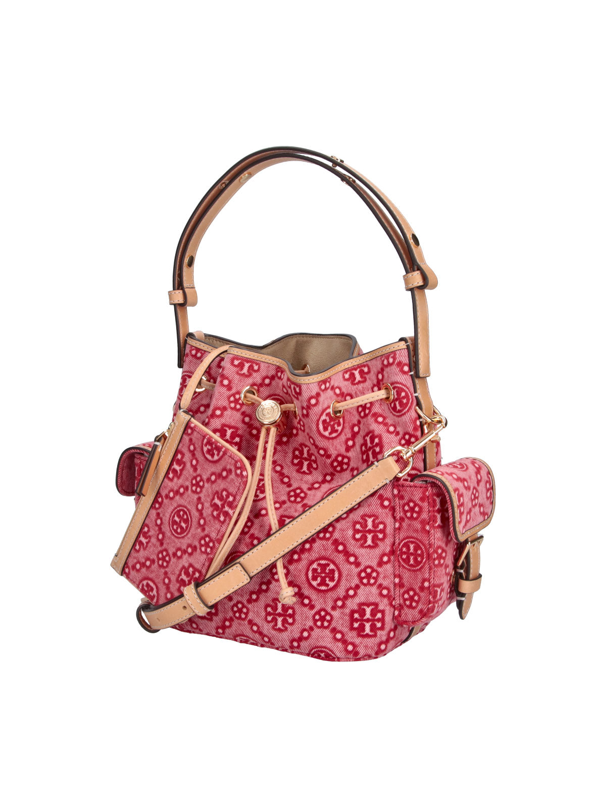 Red T Monogram Denim Bucket Bag