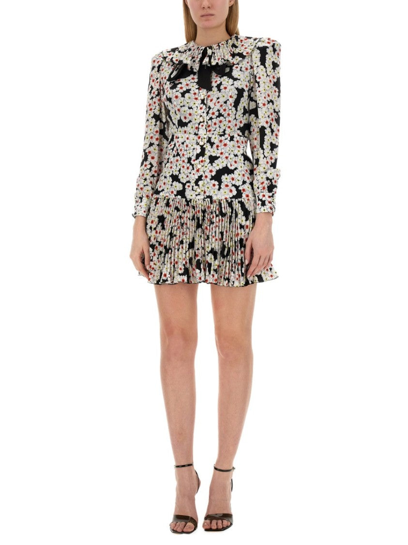 Floral Print Mini Dress With Ruffled Collar