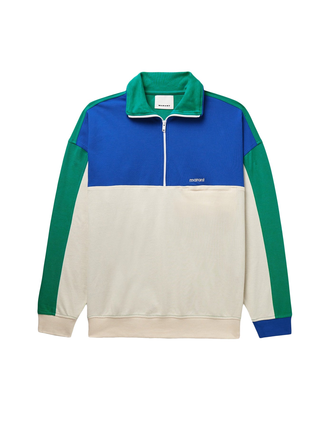 Color-Block Long-Sleeve Polo Shirt with Zip-Up Collar
