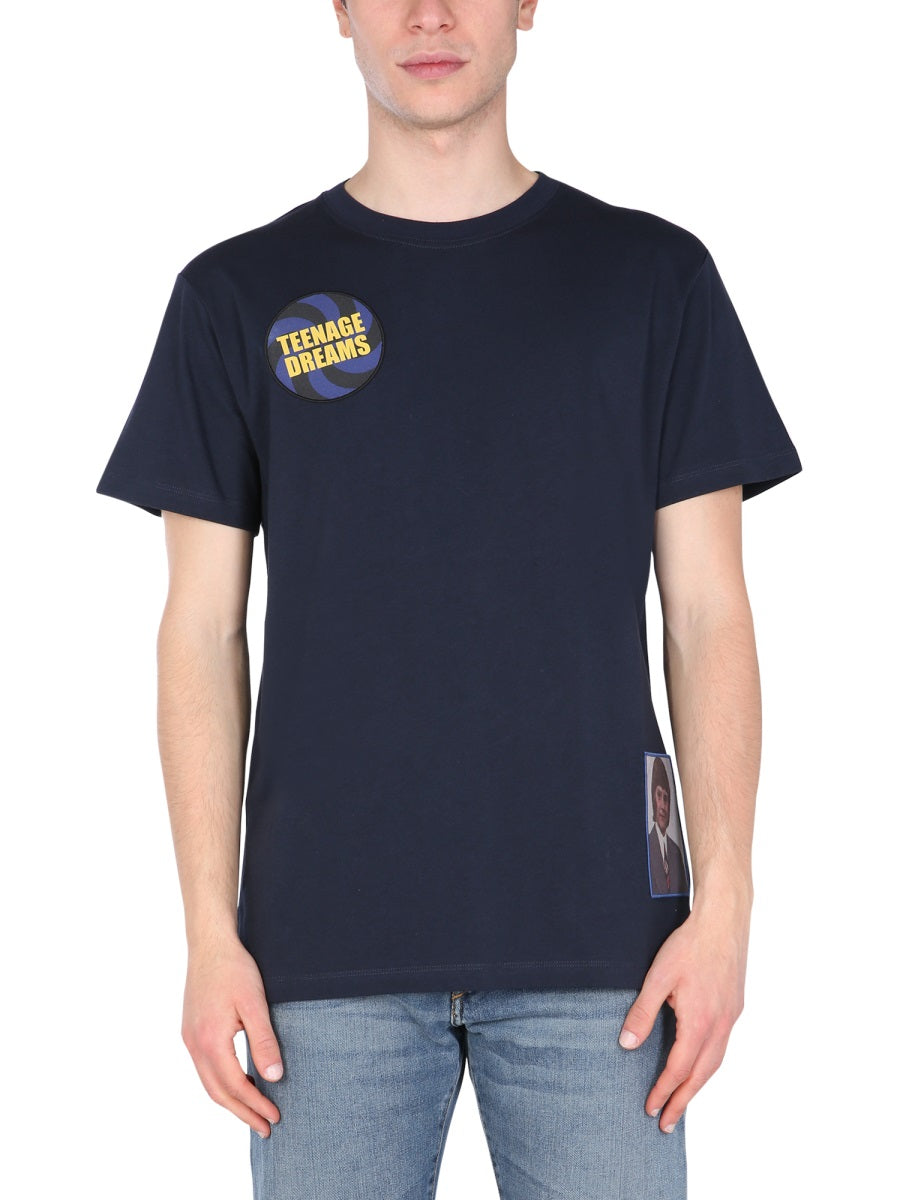 Crew Neck T-Shirt With Artistic Patches