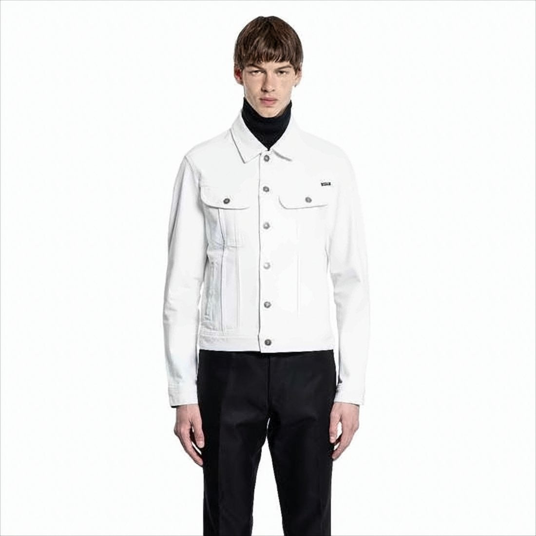 Crisp White Denim Jacket with Structured Silhouette